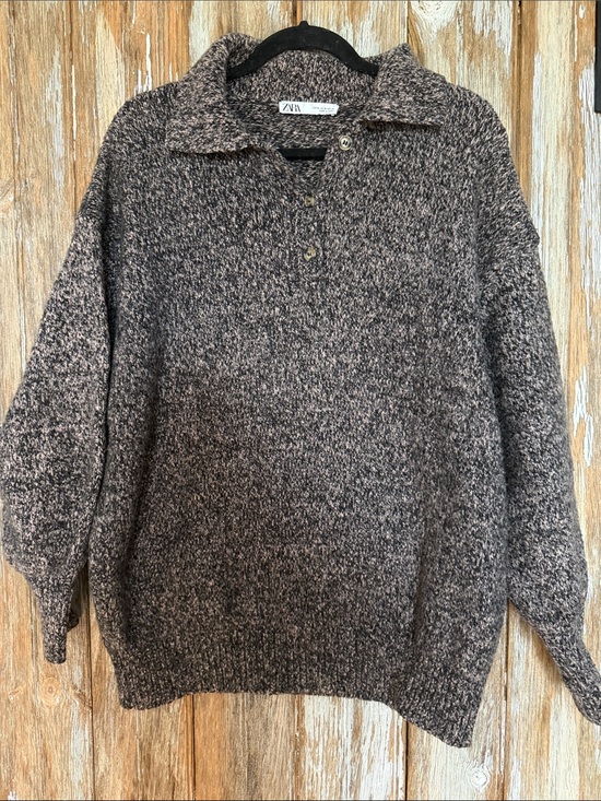 Zara Sweaters - Zara Women’s Marled Brown Zip-Up Collar Sweater